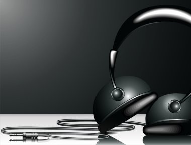 Illustration for musical theme with headphone on black background. clipart