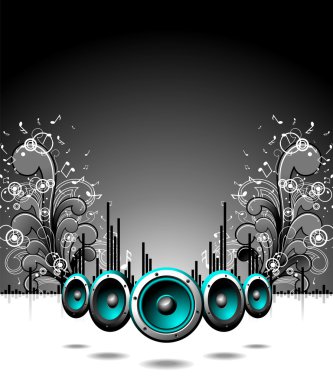 Vector speakers with grunge floral elements on a dark background. clipart