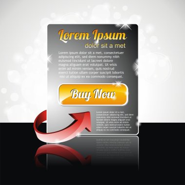 Vector label on a special offer with red arrow and shiny button. clipart