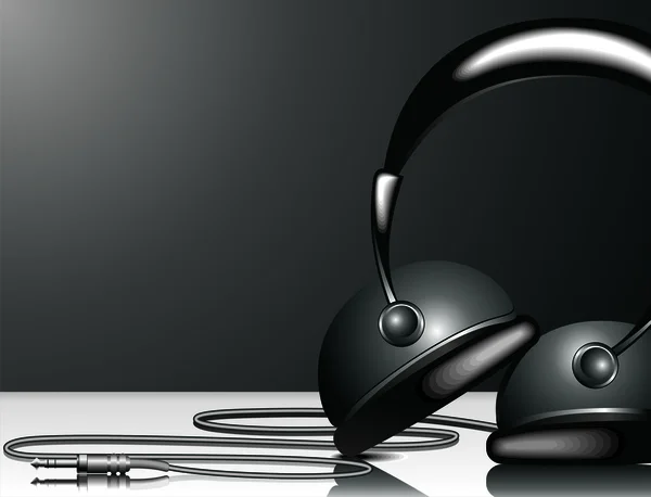 Illustration zum musikalischen Thema mit Kopfhörer auf schwarzem Hintergrund. — Stockvektor