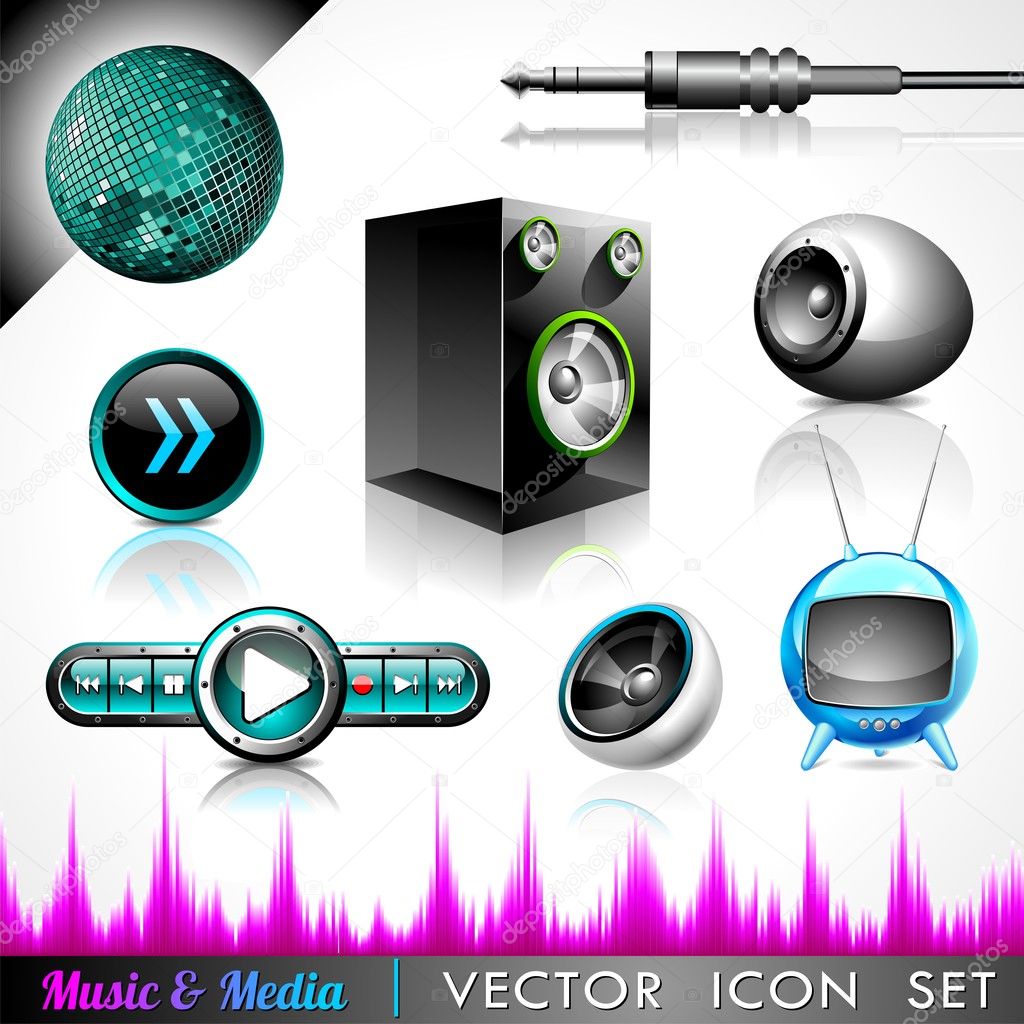 Vector icon collection on a music and media theme.