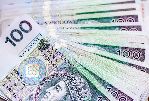 Lots of banknotes hundred polish zloty — Stock Photo, Image