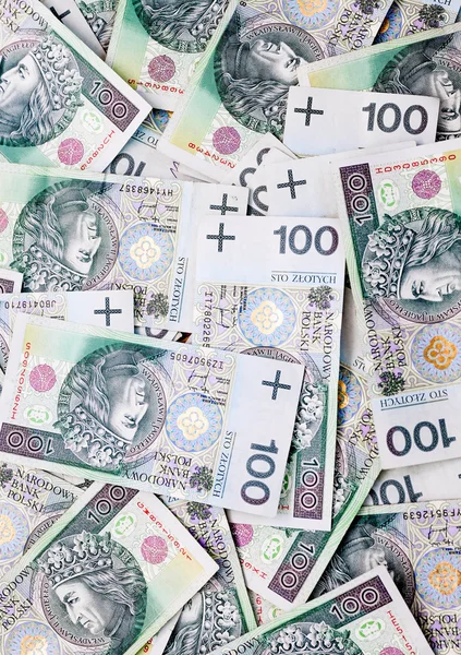 Lots of banknotes hundred polish zloty — Stock Photo, Image