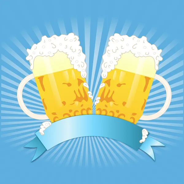 Dos tazas de cerveza y ola — Archivo Imágenes Vectoriales