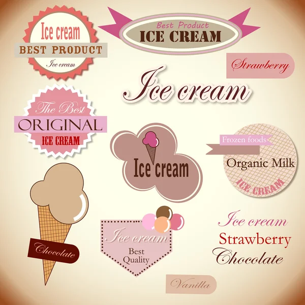 Ensemble d'insignes et d'étiquettes vintage de magasin de crème glacée Illustrations De Stock Libres De Droits