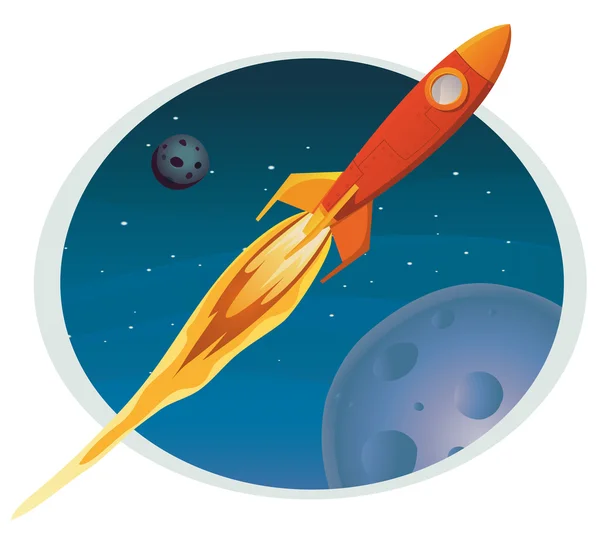 Nave espacial que vuela a través del espacio Banner — Vector de stock