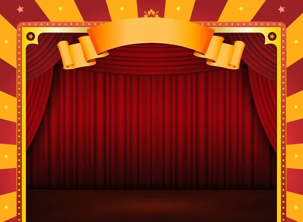 Cartaz de circo com palco e cortinas vermelhas — Vetor de Stock