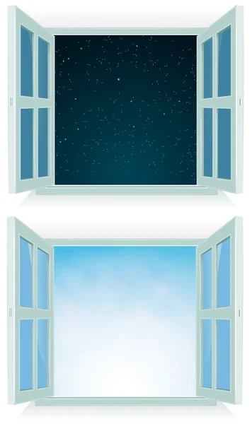 Open Window - Night And Day — Stock Vector