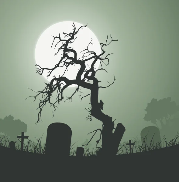 Halloween gruselig toter Baum auf Friedhof — Stockvektor