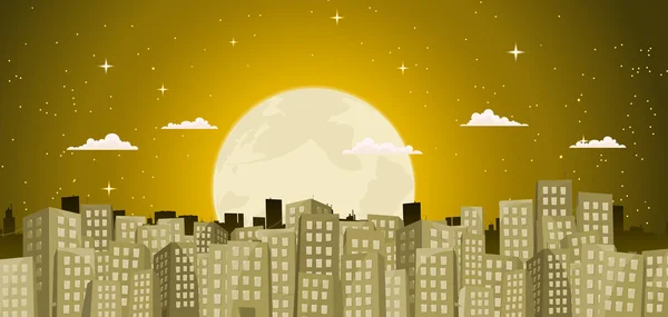 Épületek a háttérben egy arany holdfényben — Stock Vector