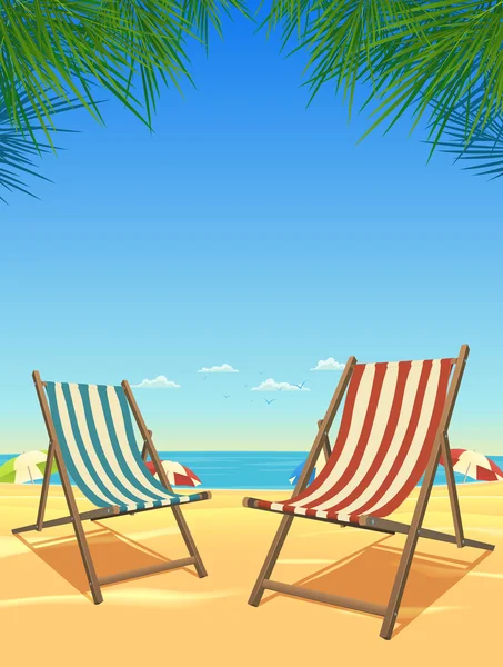 夏季海滩和椅子背景 — 图库矢量图片