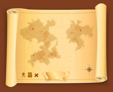 Treasure Map On Parchment Scroll clipart