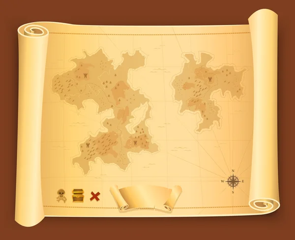 Carte au trésor sur rouleau de parchemin — Image vectorielle