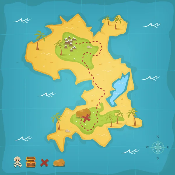 Ostrov pokladů a pirátská mapa — Stockový vektor