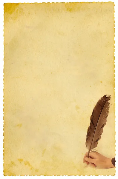 手書きの羽を持つhand skriva med fjäder — ストック写真