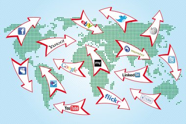 Social network world map clipart