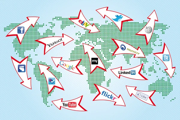 Sosyal ağ Dünya Haritası — Stok Vektör