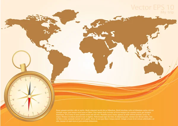 Starý svět mapa a kompas — Stockový vektor