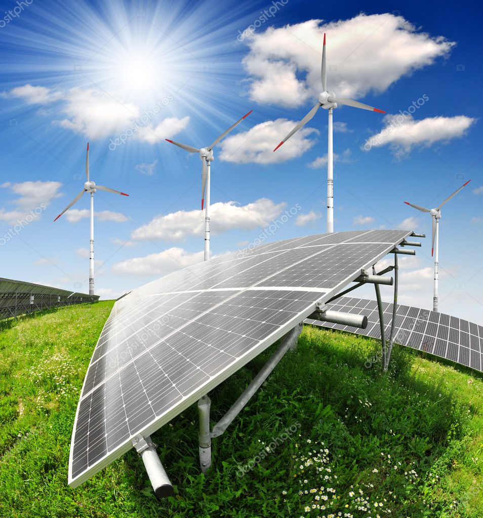 Solar energy panels and wind turbine Stock Photo by ©vencav 10787226