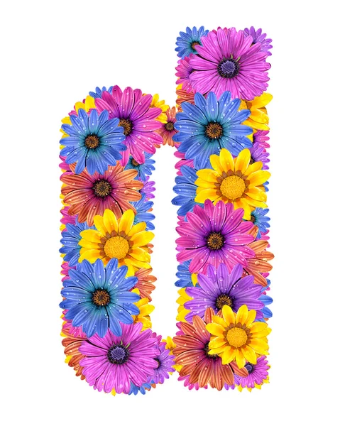 Abeceda od barevné orosené květiny — Stock fotografie