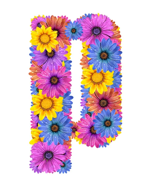 Alphabet from colorful dewy flowers — Stock Photo, Image