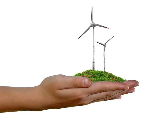 Wind turbine i hand — Stockfoto