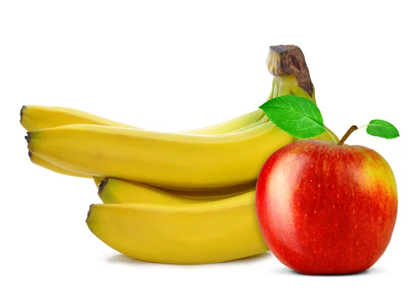 Banana con manzana roja — Foto de Stock