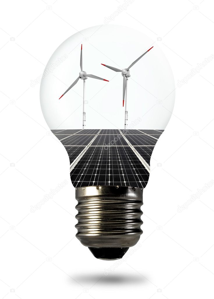 Bulb with of solar panel and wind turbines
