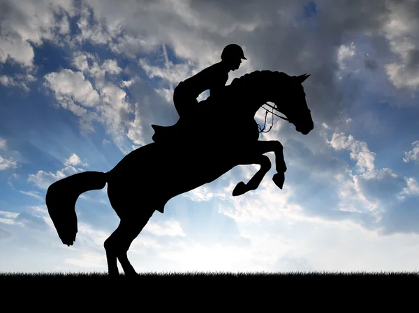 Jezdec na koni, skákání — Stock fotografie