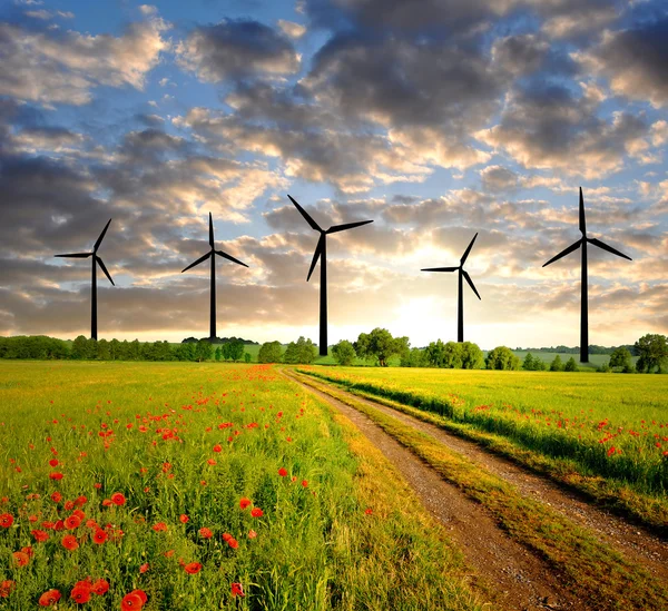 Stock image Spring landscape with wind turbines