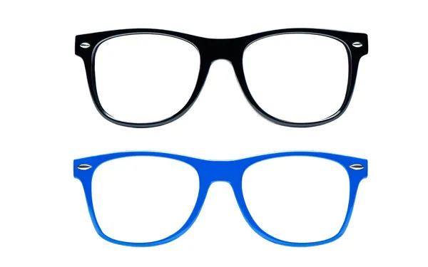 Dois óculos nerd no fundo branco com caminho de recorte, lugar para texto, quadro, Conjunto de óculos nerd — Fotografia de Stock