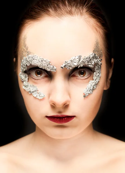 铝箔面具的女人 — 图库照片