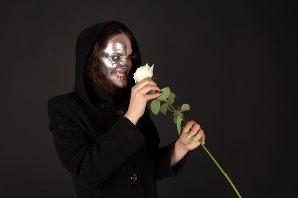 Two-faced witch holding the rose — Stock Photo, Image