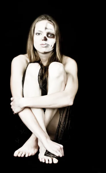 Zombie woman in black dress — Stock Photo, Image