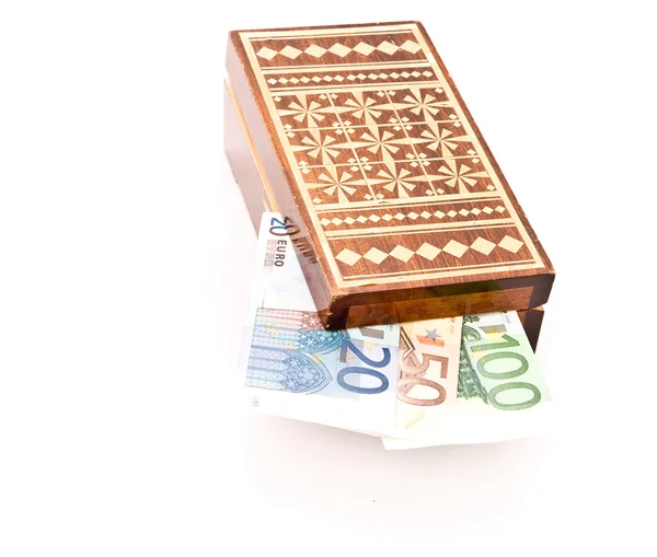Para ile ahşap kutu — Stok fotoğraf