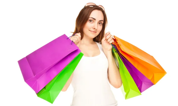 Imagem de uma mulher bonita com sacos de compras — Fotografia de Stock