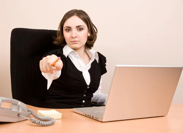 Young secretary with telephone and laptop — Stock Photo, Image