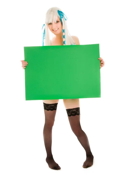 Young woman with banner — Stock Photo, Image