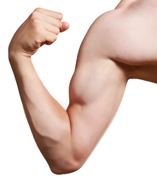 Vücut geliştirmeci kol üzerinde beyaz izole — Stok fotoğraf