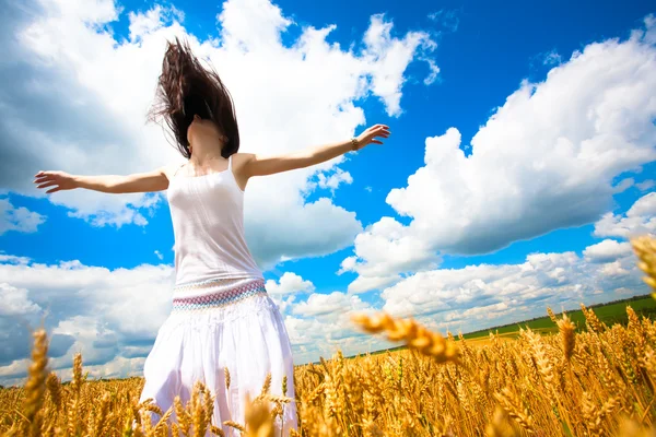 Funny Girl is enjoys summer day in the field — Stock Photo, Image