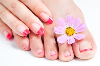 Manicure and pedicure relaxing with flowers clipart
