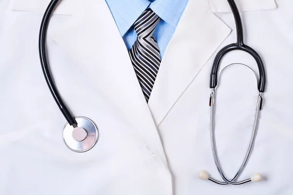 Doctors lab white coat with stethoscope Stock Photo