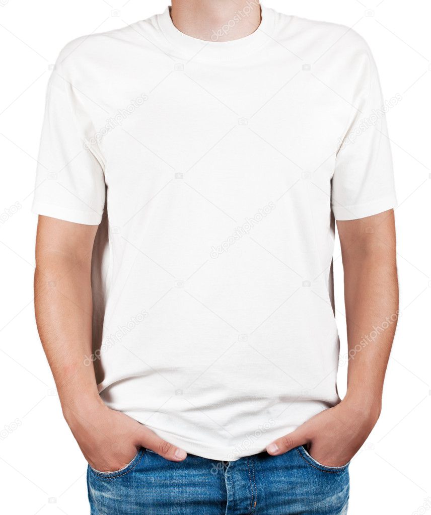 White t-shirt on a young man