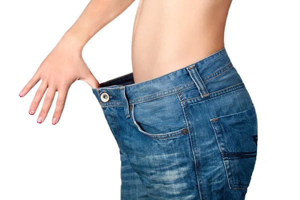 Perda de peso Mulher, isolado em branco — Fotografia de Stock