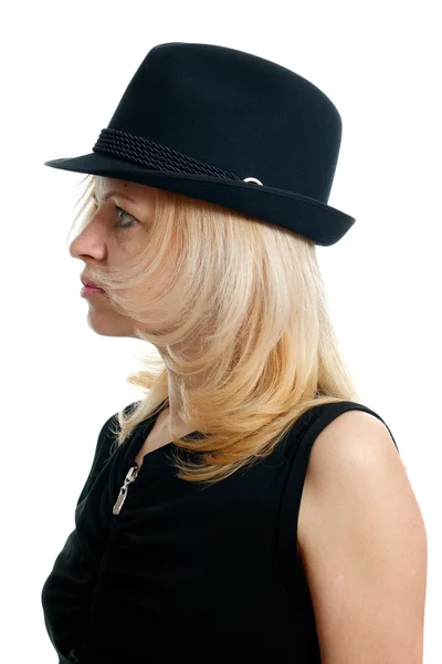 Woman in black hat — Stock Photo, Image