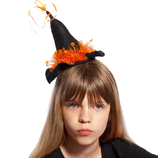 Girl with witches hat — Stock Photo, Image