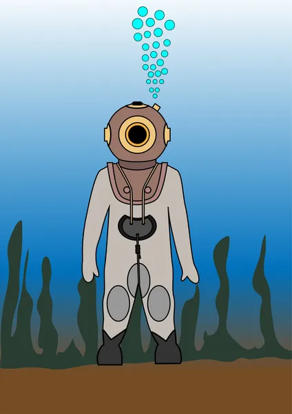 stock vector Diver in an old diving suit