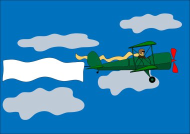 Uçak, banner, çift kanatlı, vektör çizim