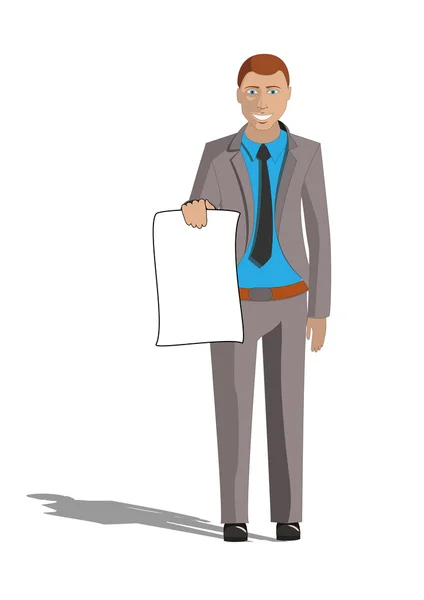 Young businessman holding blank paper — Stock Vector