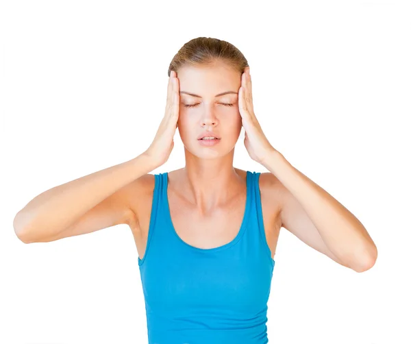 stock image Portrait of a beautiful young woman holding her head